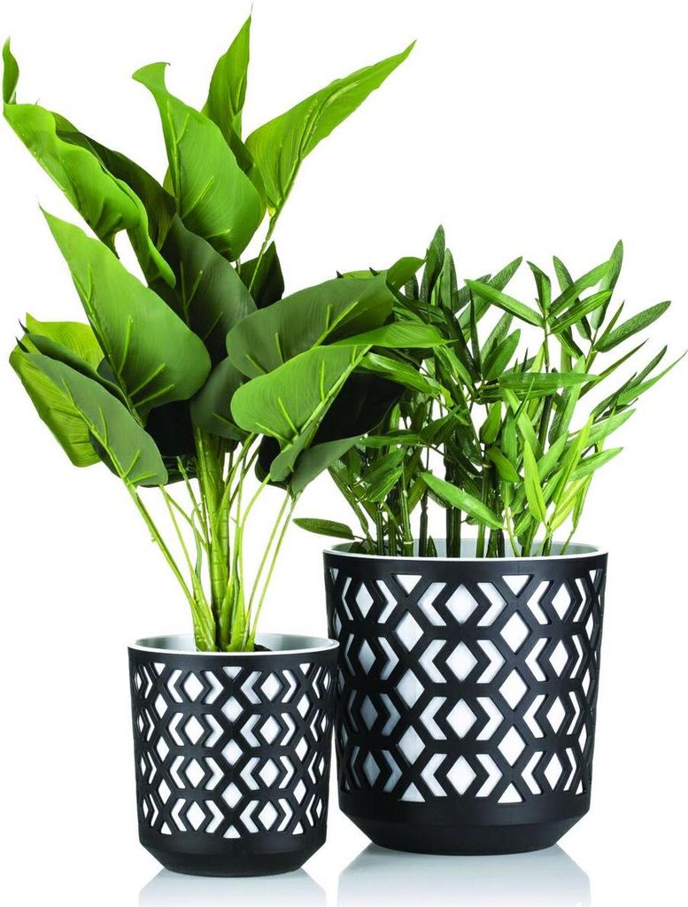 HowHomely Blumentopf-Set Ethnisch weiß und schwarz