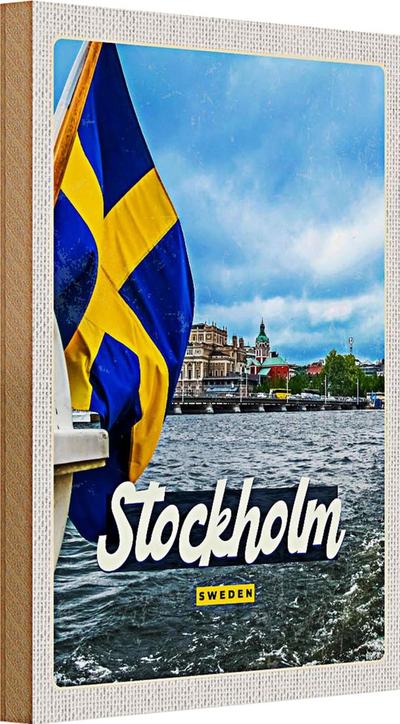 Holzschild Reise 20x30cm Stockholm Schweden Bootstur Meer
