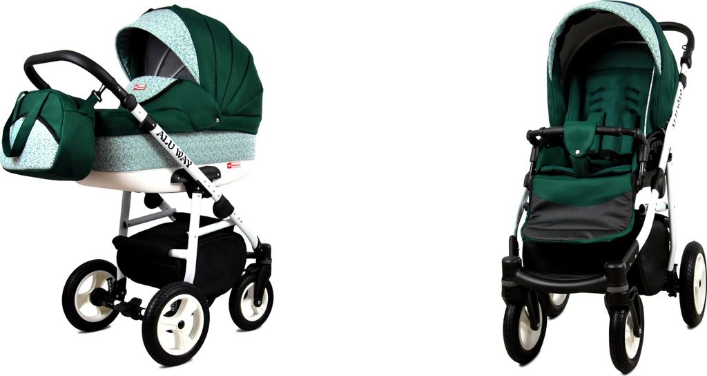 BabyLux Alu Way | 2in1 Kinderwagen Set | Bottle Green | Kombikinderwagen | Kinderwagenset | Buggy + Babywanne