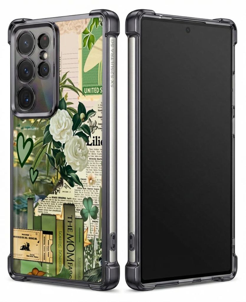 Personalisierte Hülle mit Bild für Samsung Galaxy S22 Elektroplattiert TPU Stoßdämpfer Handyhülle mit Florales Vintage-Postkartendesign
