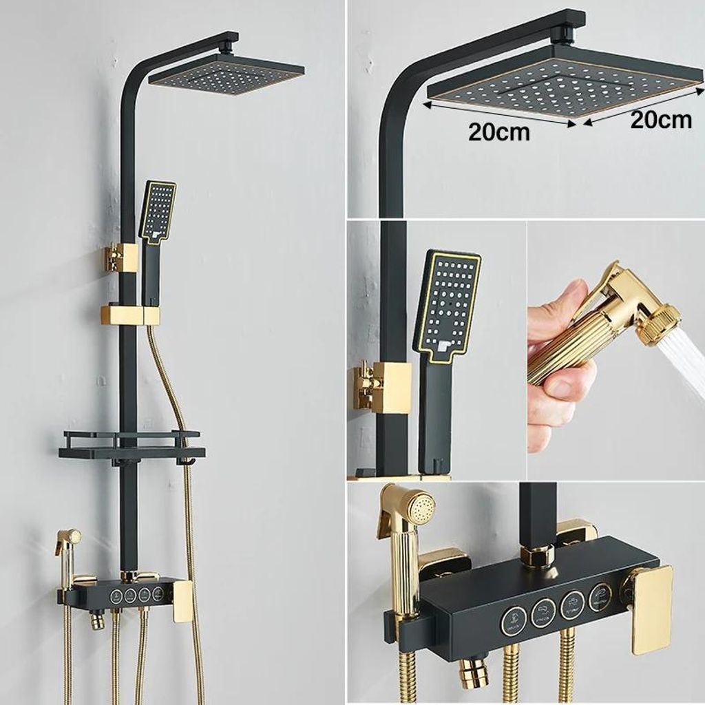Duschsystem - Regendusche Duschsäule quadratisch 4-Wege - Thermostatisch - Einhebel - Ventilkern aus Messing - Feste Wandmontage - Edelstahl - Sch...