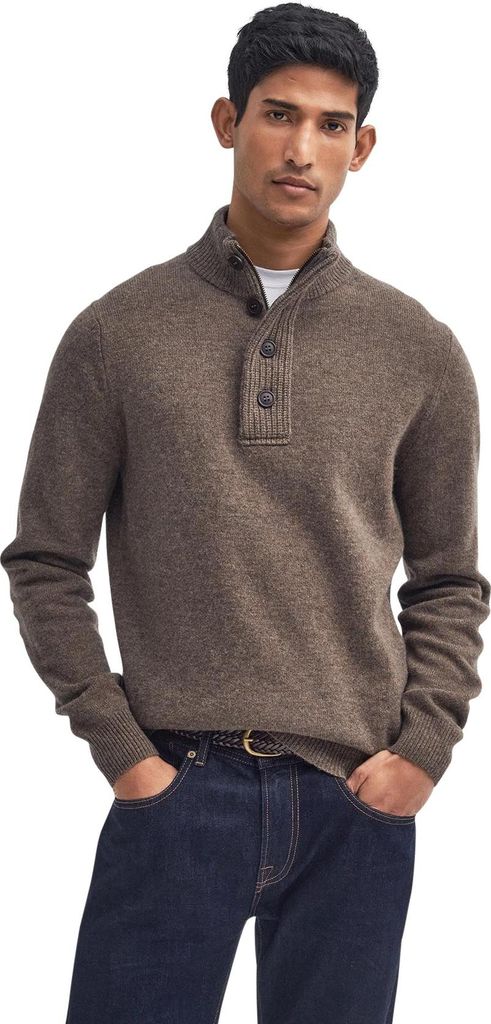 Barbour Half-Zip-Pullover Knöpfe einfarbig braun gestrickt Produktbild 