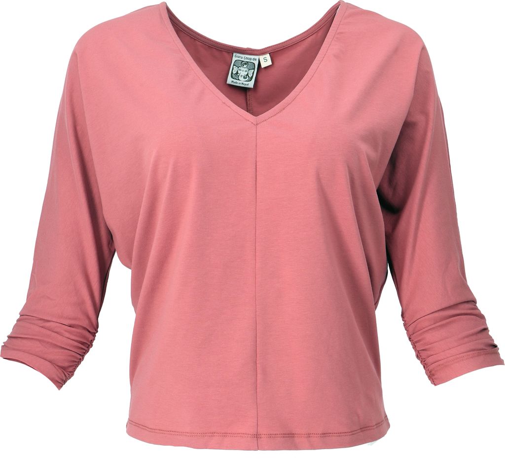 Einfarbiges Basic Fledermaus Shirt, Langarmshirt aus Biobaumwolle - Peach, Damen, Pink, Baumwolle(Bio),Elasthan, Größe: S