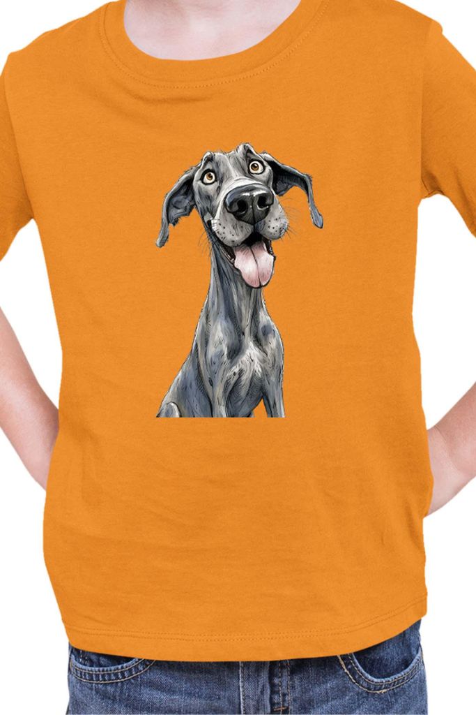Kinder T-Shirt Funny Dogs Breeds Great Dane Dog Breed, 5-6 Jahr - 116 / Orange