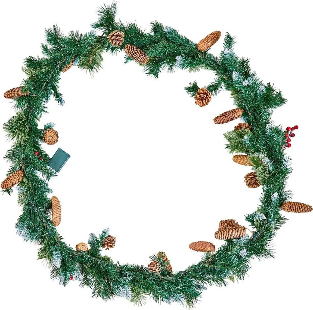 Ghirlanda natalizia, ghirlanda natalizia artificiale da 2750 mm con filetto luminoso, decorazione con fogliame artificiale con grappoli di bacche, aghi di pino, pigne, collezione natalizia realistica per caminetto. - 9
