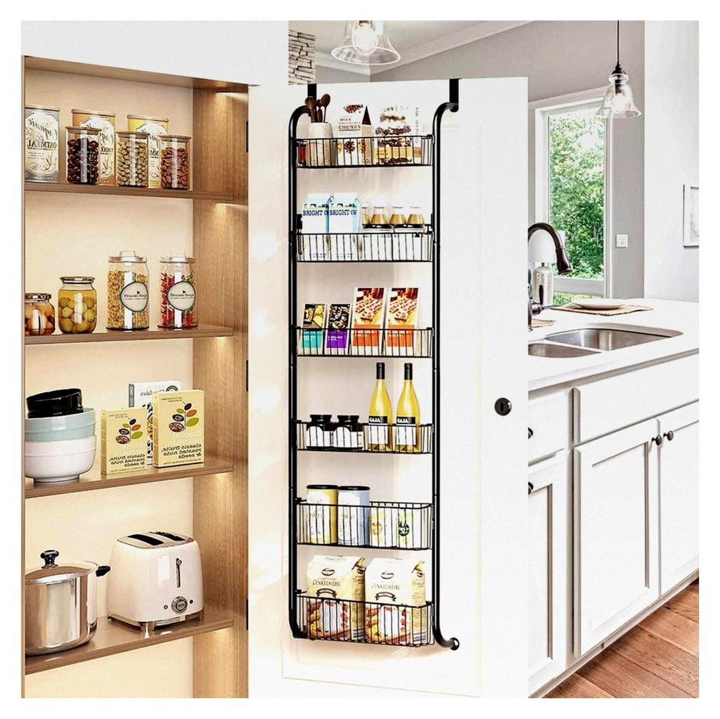 Hängeorganizer für die Tür, Tür-Organizer mit 2 großen und 4 kleinen Körben, Duschregal aus Stahl, Hängeaufbewahrung für Küche, Bad und Sp...