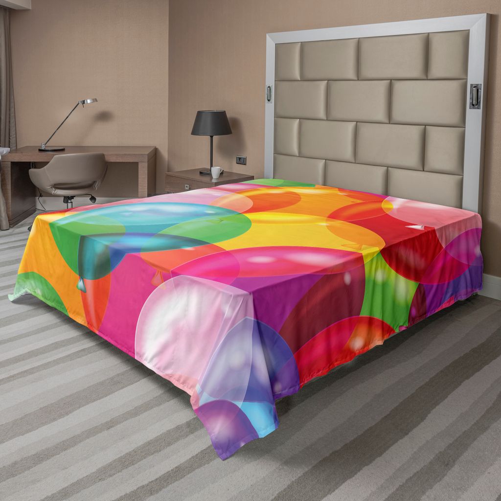 ABAKUHAUS Kinder Bettlaken, Ballon Muster Bunter Illustrations Geburtstag, Der Thema Kindheits Spaß Feiert, weiches bequemes oberes Bettlaken für...