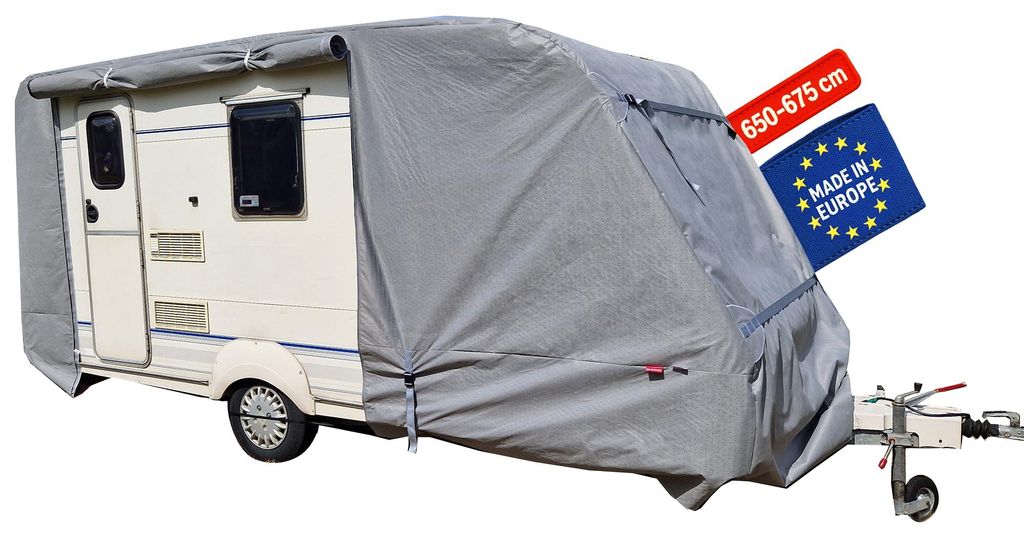 POLCOVER Abdeckplane für Wohnwagen | UV-resistente Wetterfeste Wohnmobilabdeckung | Langlebig Schutzhülle Atmungsaktive | 5 Schicht Wohnwagenplan...