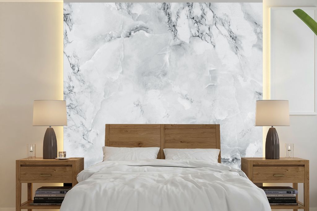 MuchoWow Fototapete für Wohnzimmer oder Schlafzimmer Wandtapete Vinyl Motivtapete Marmor - Maserung - Grau - 220x220 cm - Tapeten