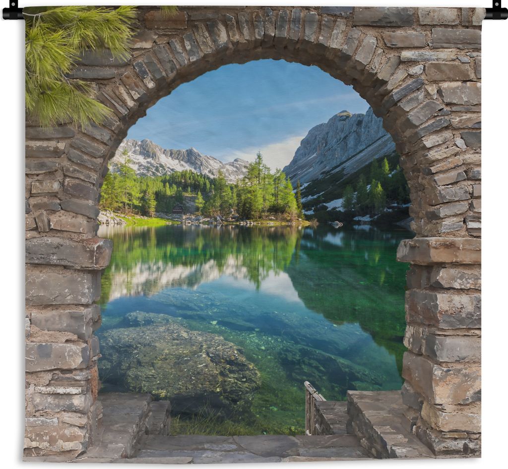 MuchoWow Wandteppich Wandbehang Aussicht - Berg - Landschaft - Wasser 90x90 cm Tapisserie Dekoration Wandtuch - Wandaufhänger