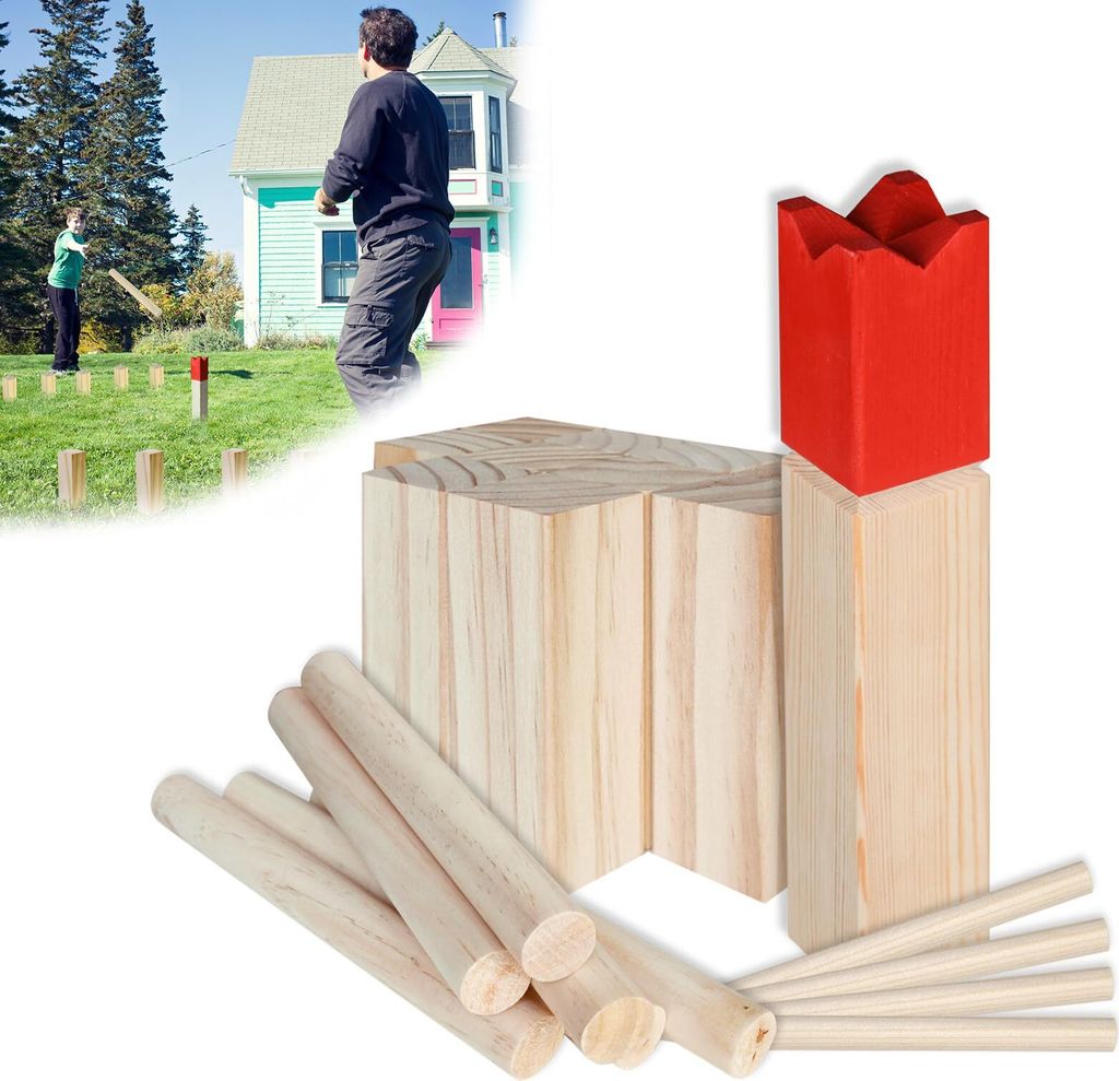 JOIEYOU Kubb Spiel Wikingerspiel Holz Wurfspiel Set mit Transporttasche Gartenspiele Holzspiele Outdoor Spiele Erwachsene Kinder Spielspaß
