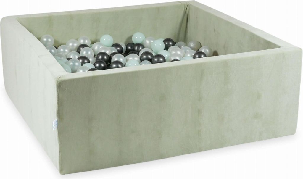 Trockenbecken 110x110x40 Velvet Soft Light Mint mit 600 Bällen: Perlmutt, Hellmint, Metallic-Graphit