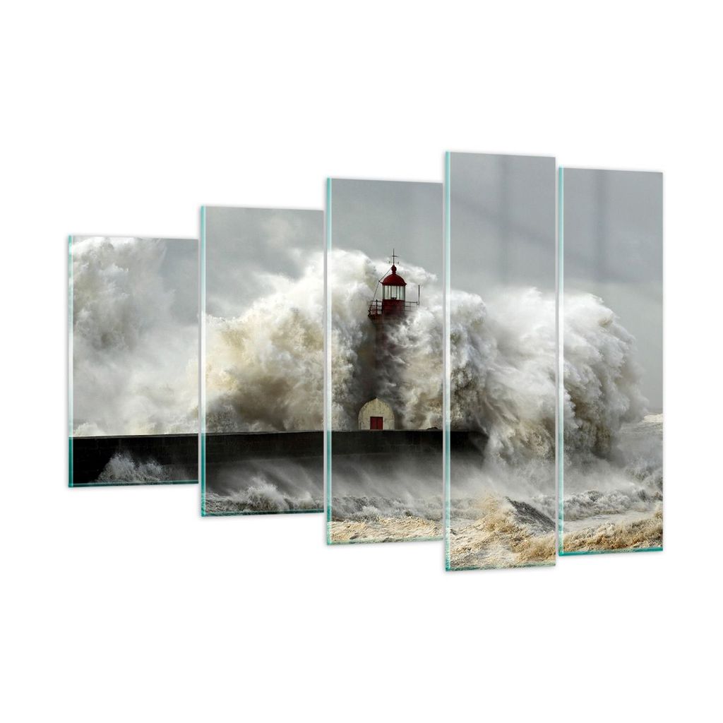 Bilder auf glas - Leuchtturm Ozean Sturm - 150x100cm - Glasbilder - Wandbilder - Kunstdruck - zum Aufhängen bereit - Wanddekoration aus Glas - Gla...