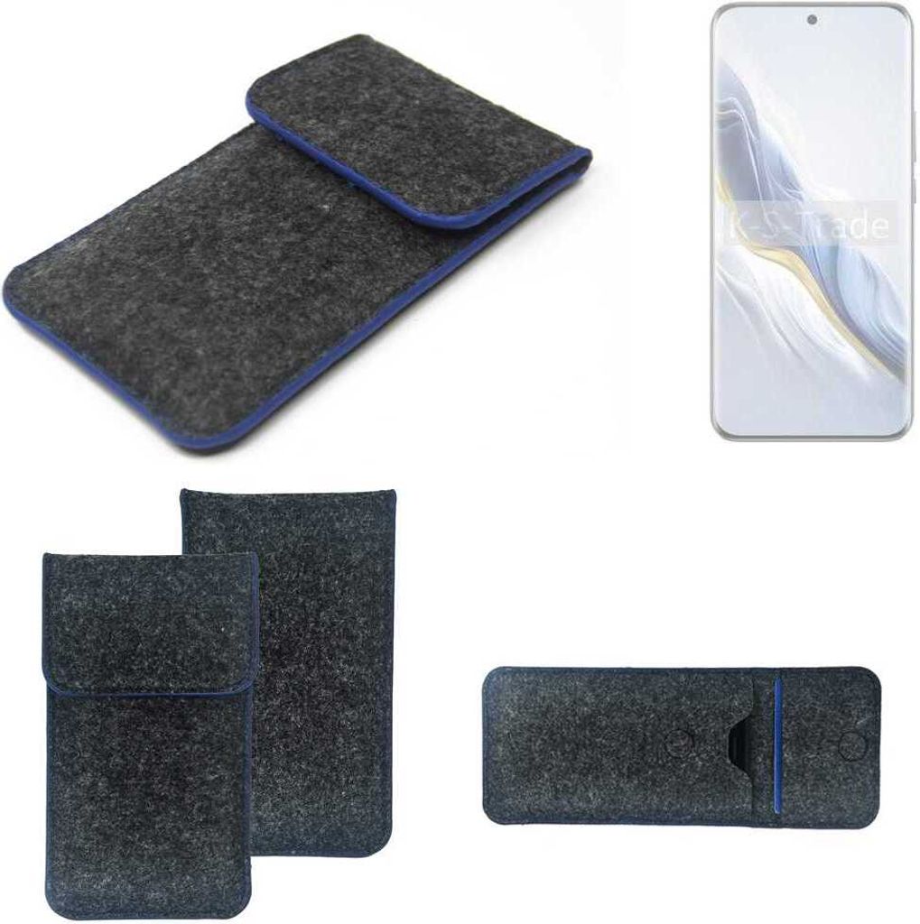 K-S-Trade Handy-Hülle Schutz-Hülle kompatibel mit Honor Magic6 Filztasche Pouch Tasche Case Sleeve Filzhülle dunkelgrau, blauer Rand