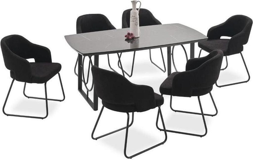 Esszimmer Set Schwarz Holzarbeitsplatte Tisch gepolsterte Stühle Sitz