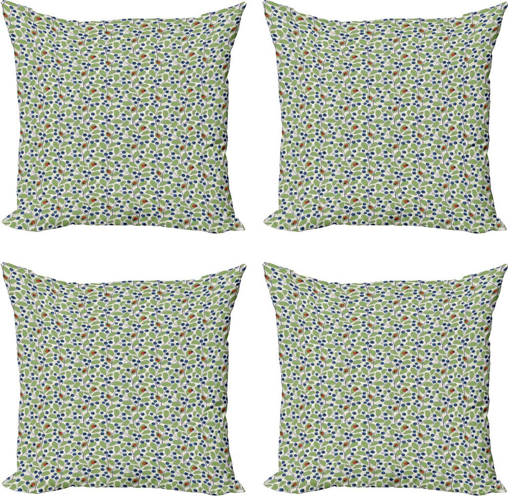 ABAKUHAUS Marienkäfer Kissenbezug Set (4 Stück), Bilberry Blätter Garten, Moderner Doppelseitiger Digitaldruck, 40 cm x 40 cm, Vermilion Dark Blue