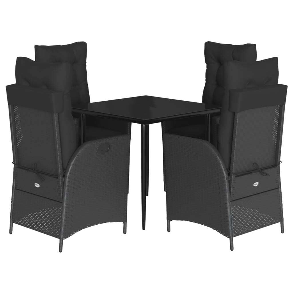 5-tlg. Garten-Essgruppe mit Kissen Schwarz Poly Rattan