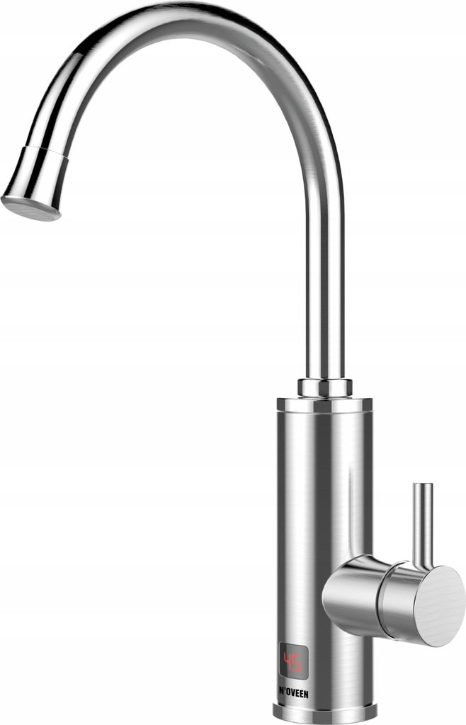 A studio shot of a silver instantaneous water heater faucet.