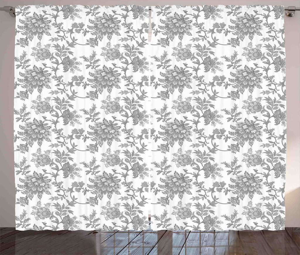 ABAKUHAUS Blumen Rustikaler Gardine, Ethnische asiatische Blumenblätter, Schlafzimmer Kräuselband Vorhang mit Schlaufen und Haken, 280 x 225 cm, ...