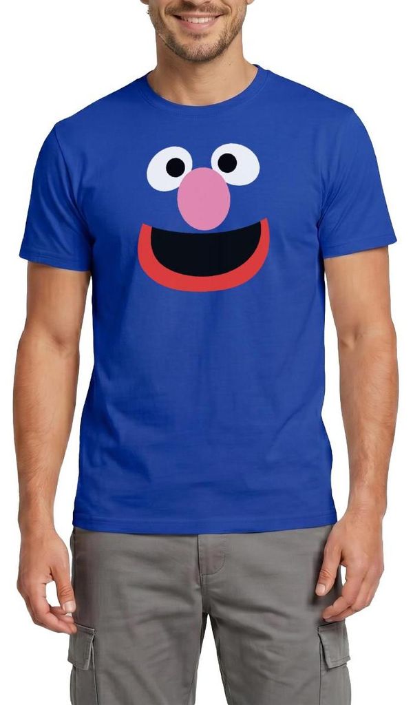 Spreadshirt Sesamstraße Grobi Gesicht Karneval Männer T-Shirt, 4XL, Dunkelblau