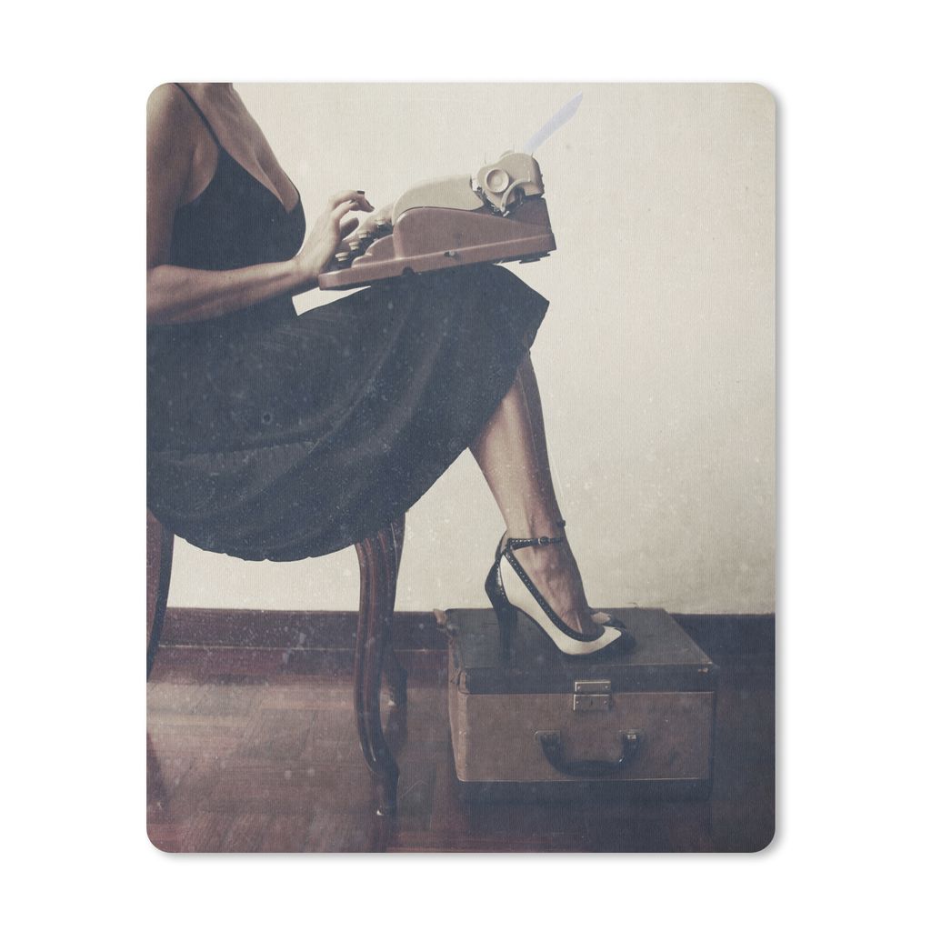 MuchoWow Mauspad Mousepad Schreibmaschine - Vintage - Frau 30x40 cm - Mousepads - Maus Mat - Pad - Mausunterlage - Mausmatten