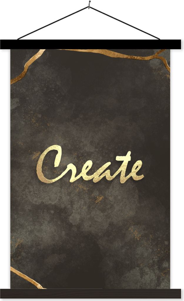 MuchoWow Textilposter Zitat - Kreativ - Gold - Schwarz 40x60 cm mit schwarzem Rahmen - Wanddekorationen