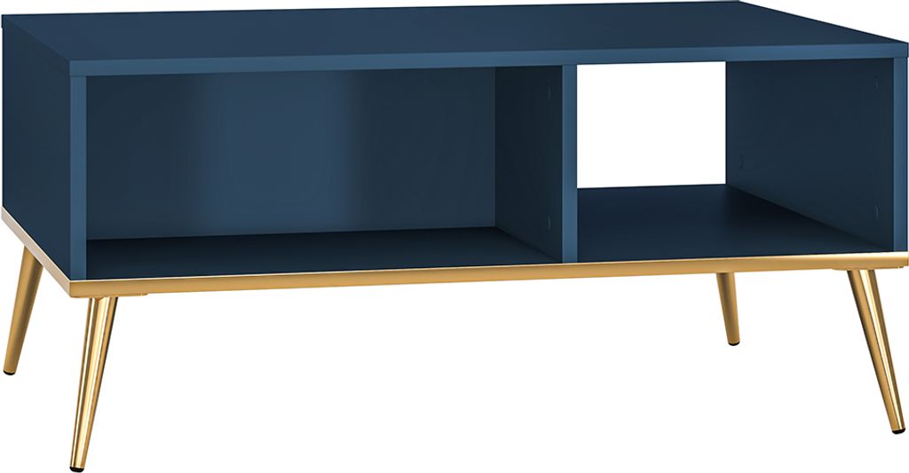 Couchtisch in dunkelblau mit goldfarbenen Füßen MONTPELLIER-131, B/H/T ca. 90/42/60 cm