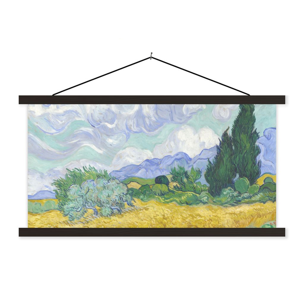 MuchoWow Textilposter Weizenfeld mit Zypressen - Vincent van Gogh 120x60 cm mit schwarzem Rahmen - Dekoration Schlafzimmer