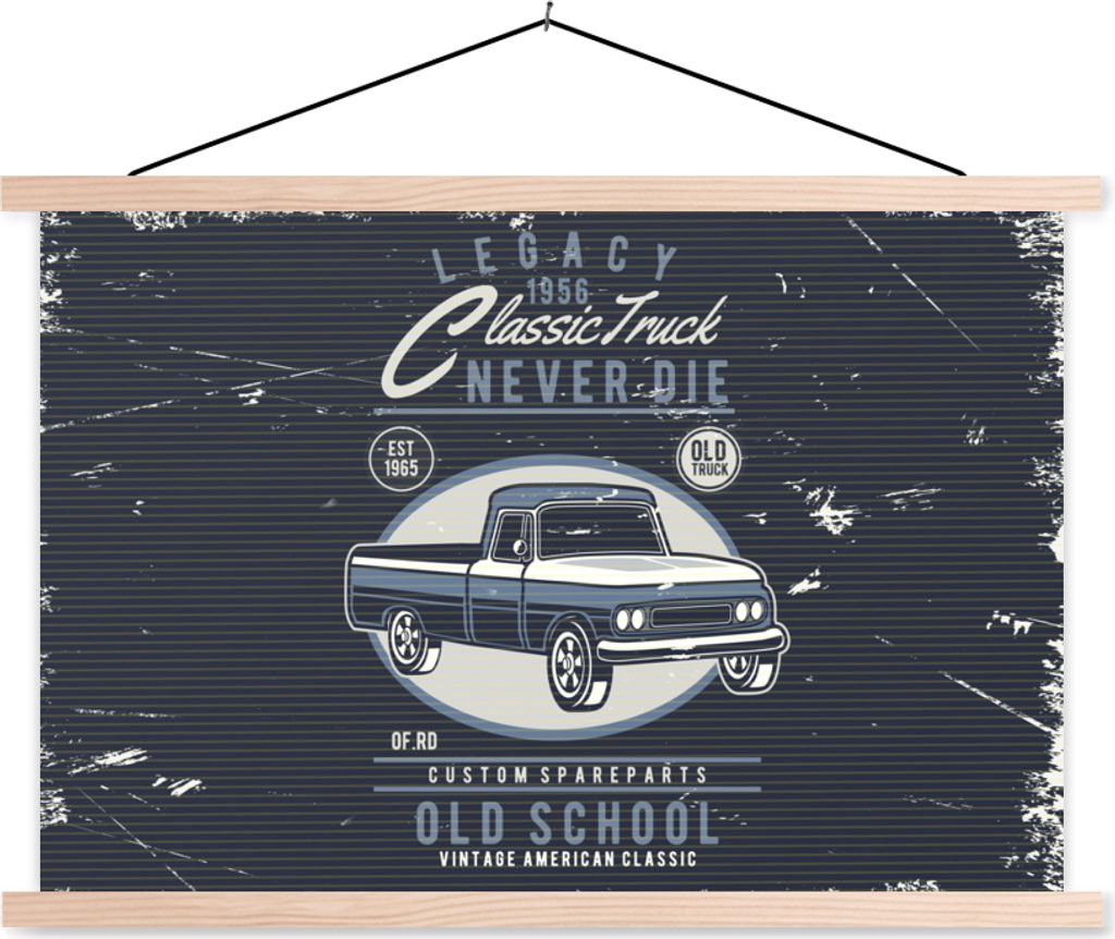 MuchoWow Textilposter Auto - Oldtimer - Zeichnung 60x40 cm mit holzfarbenen Rahmen - Bilder