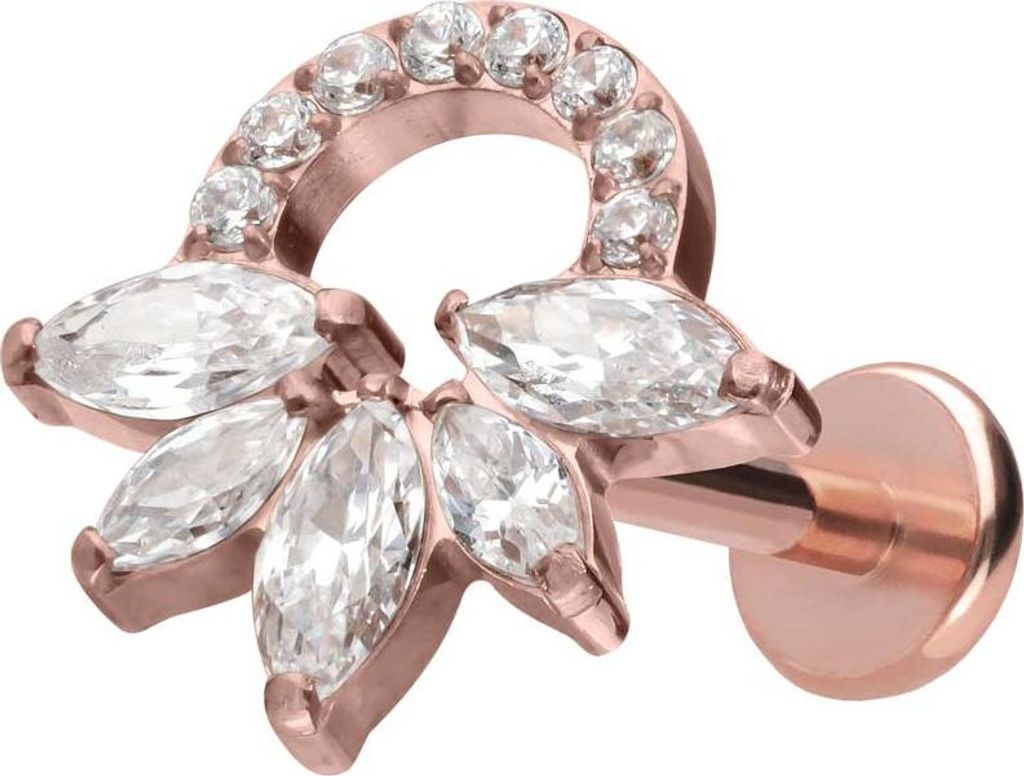 Ohrpiercing, Nasenpiercing Titan Labret mit Push Fit KRISTALLRASSEL RoséGold Stablänge: 8mm | Stabstärke: 1mm