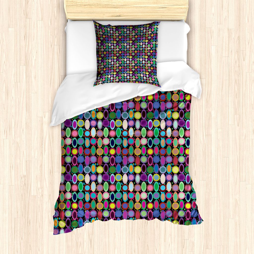 ABAKUHAUS Geometrisch Bettbezug Set für Einzelbetten, Abstrakte ovale Formen, Milbensicher Allergiker geeignet mit Kissenbezug, 135 cm x 200 cm - ...