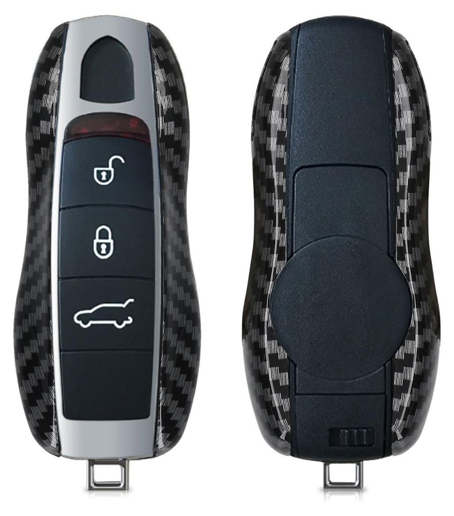 kwmobile Autoschlüssel Hülle kompatibel mit Porsche 3-Tasten Autoschlüssel (nur Keyless) - Hardcover Schutzhülle Schlüsselhülle Cover Carbon ...