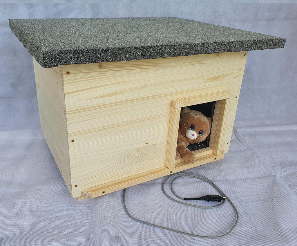 Katzenhaus mit Heizung, unbemalt, wetterfest beheizt Produktbild 