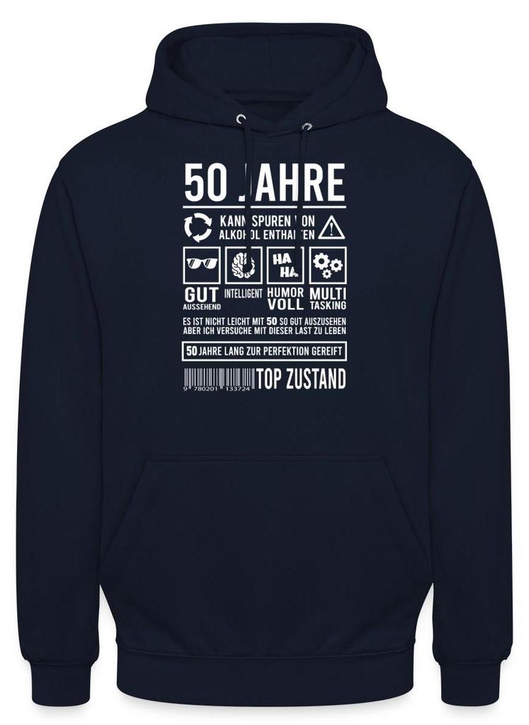 Spreadshirt 50. Geburtstag | Kann Spuren von Alkohol enthalten Uni Hoodie, XL, Navy