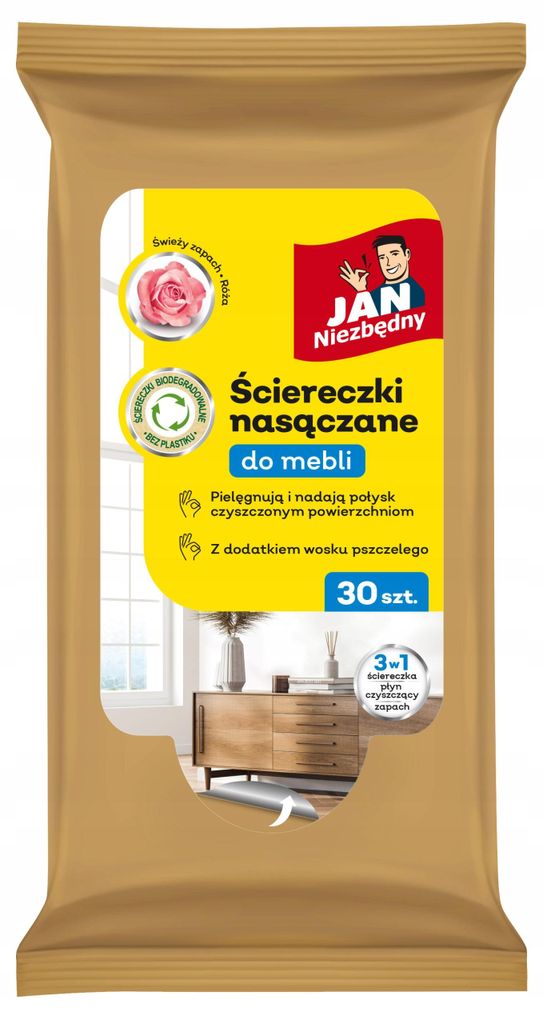 Jan Niezbędny – Getränktes Möbelreinigungstuch Mit Rosenduft, 30 Stück