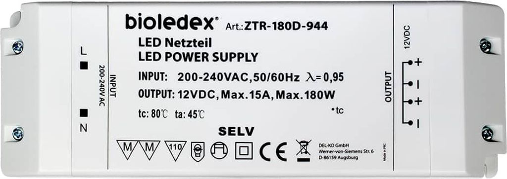 Bioledex 180W 12V DC LED Trafo Gleichstrom-Netzteil AC-DC-Wandler