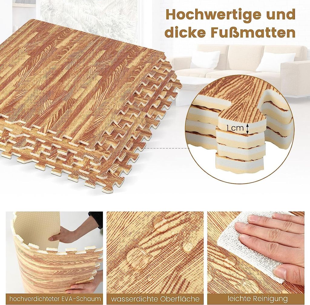 COSTWAY 12 kusů dřevěných měřících podlahových rohoží, 61 x Obrázek produktu 4