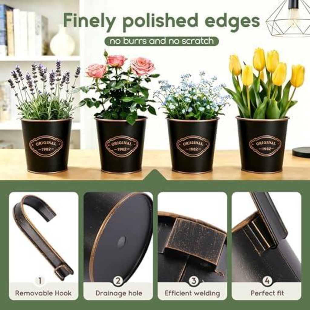 4er Set Hängetöpfe Balkon mit Drainageloch, Blumentopf