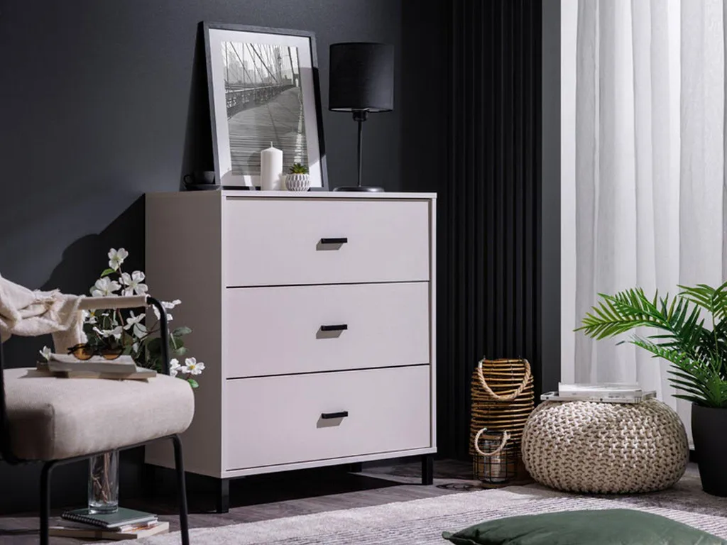 Commode de Chambre Blanche Portio 3 Tiroirs pour Rangement Moderne - 7
