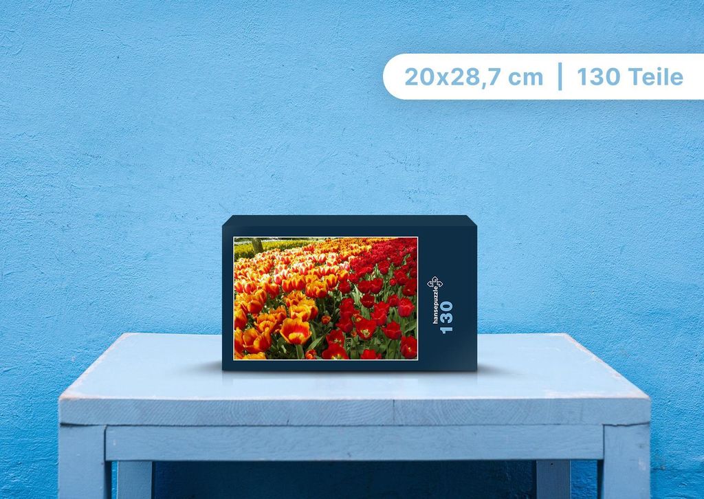 hansepuzzle 105119 - Tulpen Puzzle, 130 Teile, Natur, 28,7 x 20,0cm mit hochwertiger Aufbewahrung, Kartonbox und wiederverschließbarem Beutel