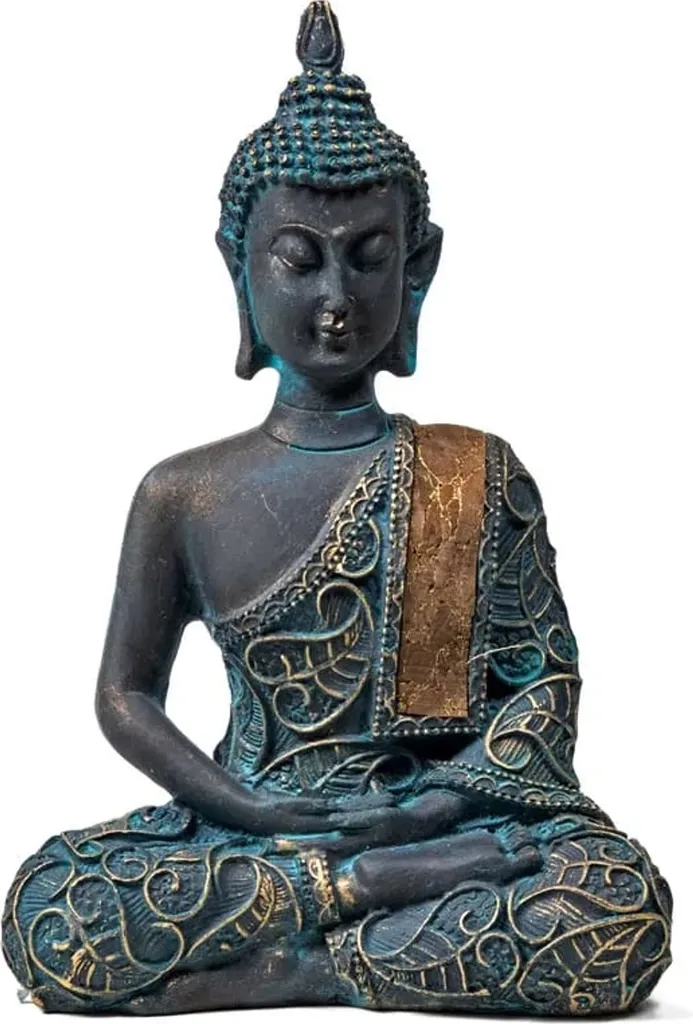 Statue Bouddha en Méditation Antique Thaïlande - Set de 2 Pièces 14cm