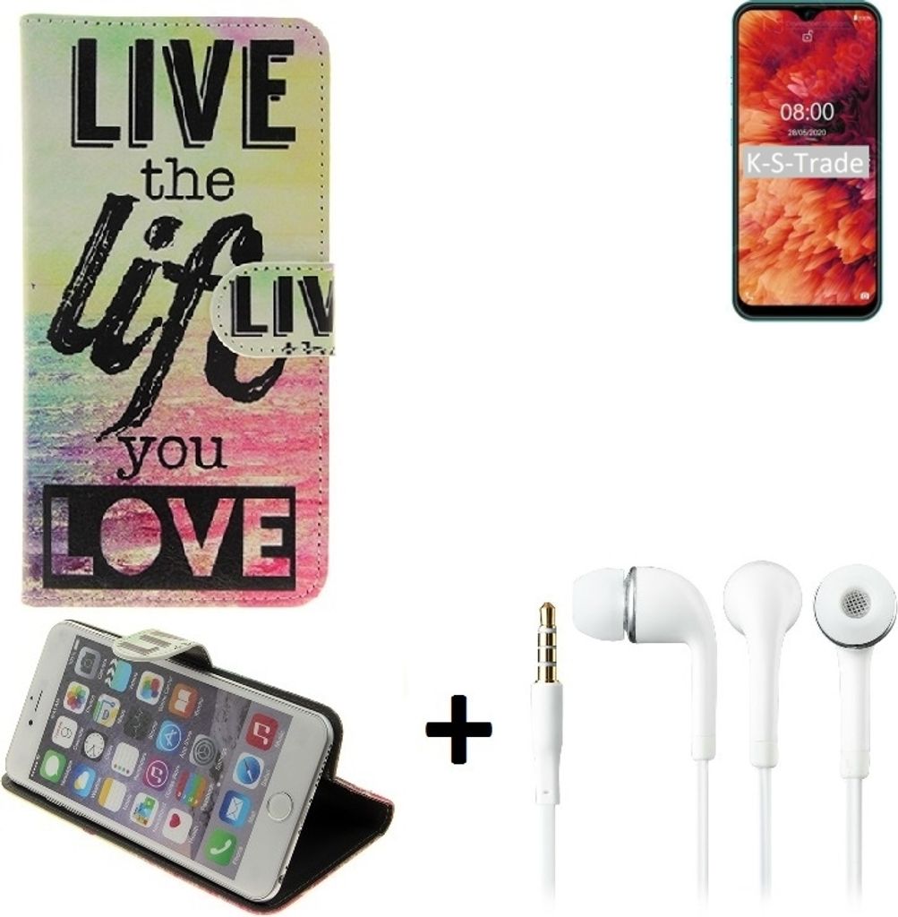 K-S-Trade Schutz Hülle kompatibel mit Ulefone Note 8P 360° Wallet Case ''live life love'' Tasche Handy Hülle Etui Smartphone Flip cover