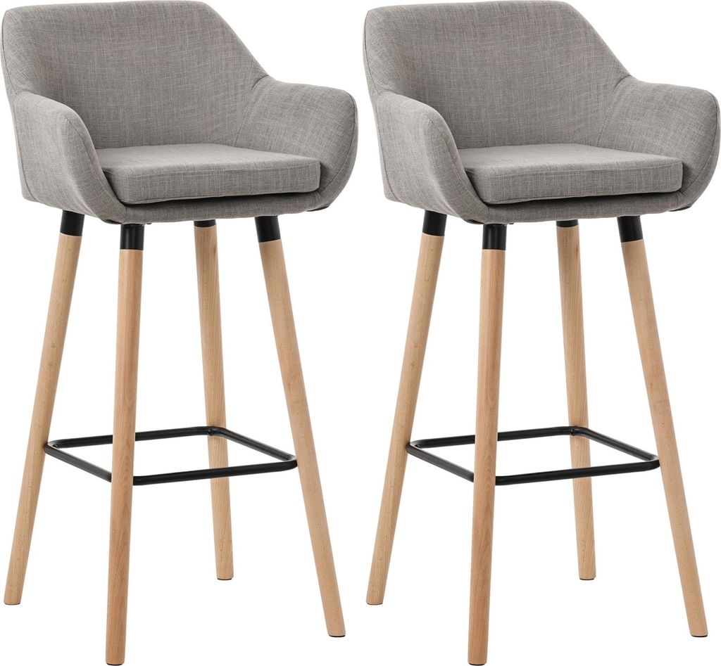 2er Set Barhocker MIRID - Stoff Grau 51x50x101 cm | Barstuhl Mit Lehne Tresenhocker Tresenstuhl Kneipenhocker Kneipenstuhl