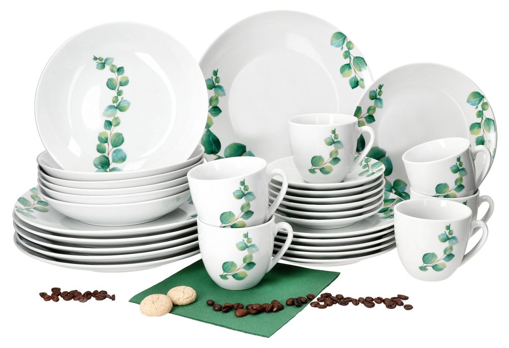 30 ks kombinovaný servis eukalyptový porcelán 6 osob šálky Obrázek produktu 