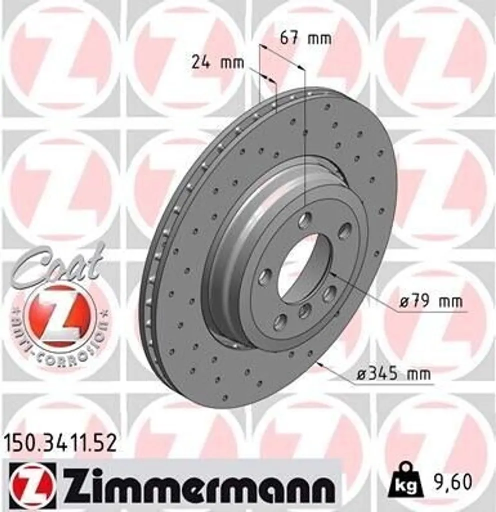 Disque de frein Zimmermann 150.3411.52 contre Vibrations BMW Série 7 E65