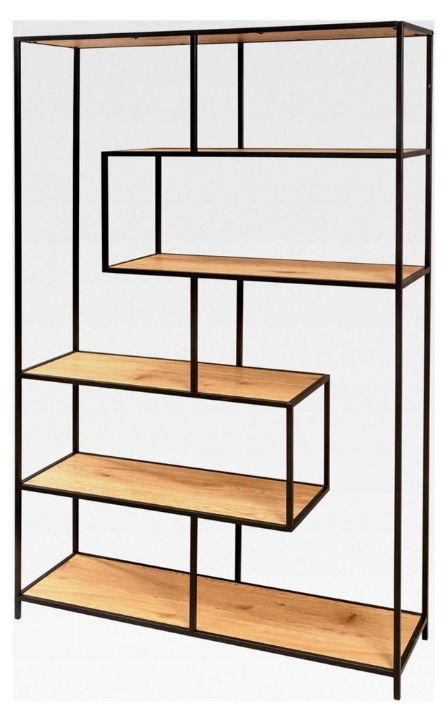 Industriales Bücherregal Slim LINE 185 cm Wildeiche schwarz mit sechs Regalböden