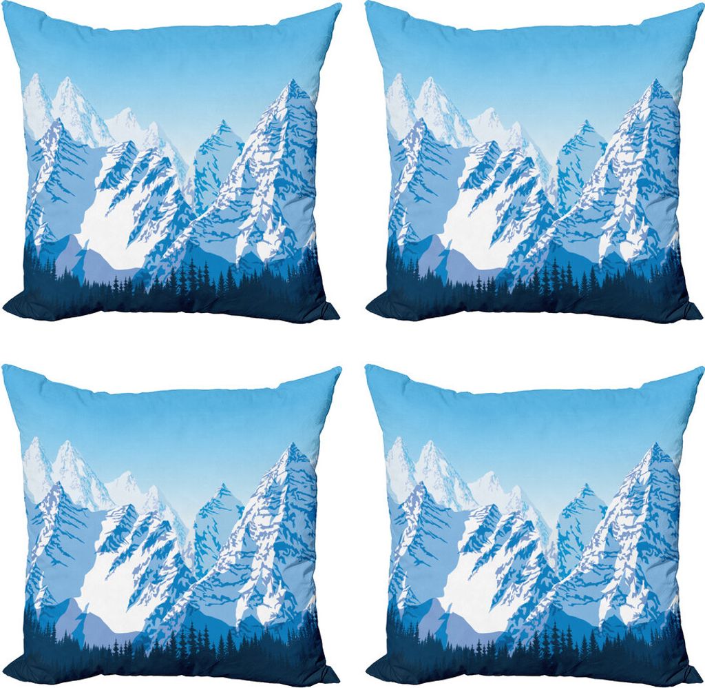 ABAKUHAUS Blauer Himmel Kissenbezug Set (4 Stück), Schnee bedeckte Berge, Moderner Doppelseitiger Digitaldruck, 40 cm x 40 cm, Pale Sky Blau und W...