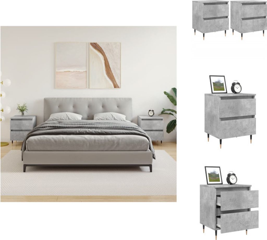 vidaXL Nachttische 2 Stk. Betongrau 40x35x50 cm Holzwerkstoff - Nachttische