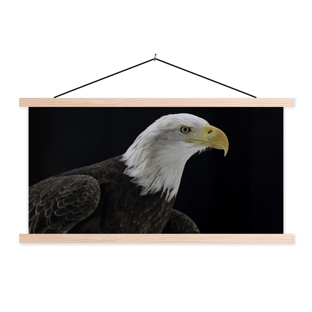 MuchoWow Textilposter Adler - Vogel - Schnabel - Schwarz 60x30 cm mit holzfarbenen Rahmen - Dekoration