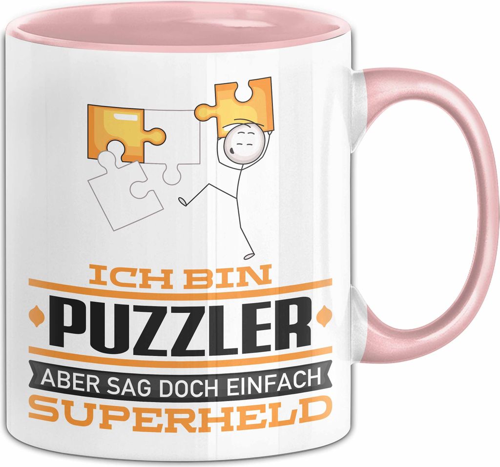 Puzzler Geschenk Tasse Ich Bin Puzzler Aber Sag Doch Einfach Superheld Lustige Geschenkdiee für Puzzler Kaffee-Becher (Rosa)